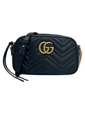 Gucci Shoulder Bag GG Marmont Black Chain Leather